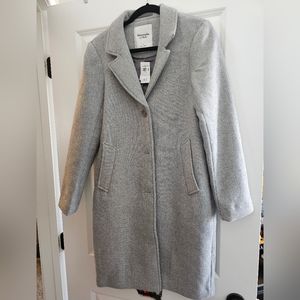 Abercrombie & Fitch Womens Wool Blend Calf Length Dad Coat Small Light Grey nwt